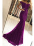 Mermaid Lace Purple Beadings Sweep Train Prom Dresses LBQ1914